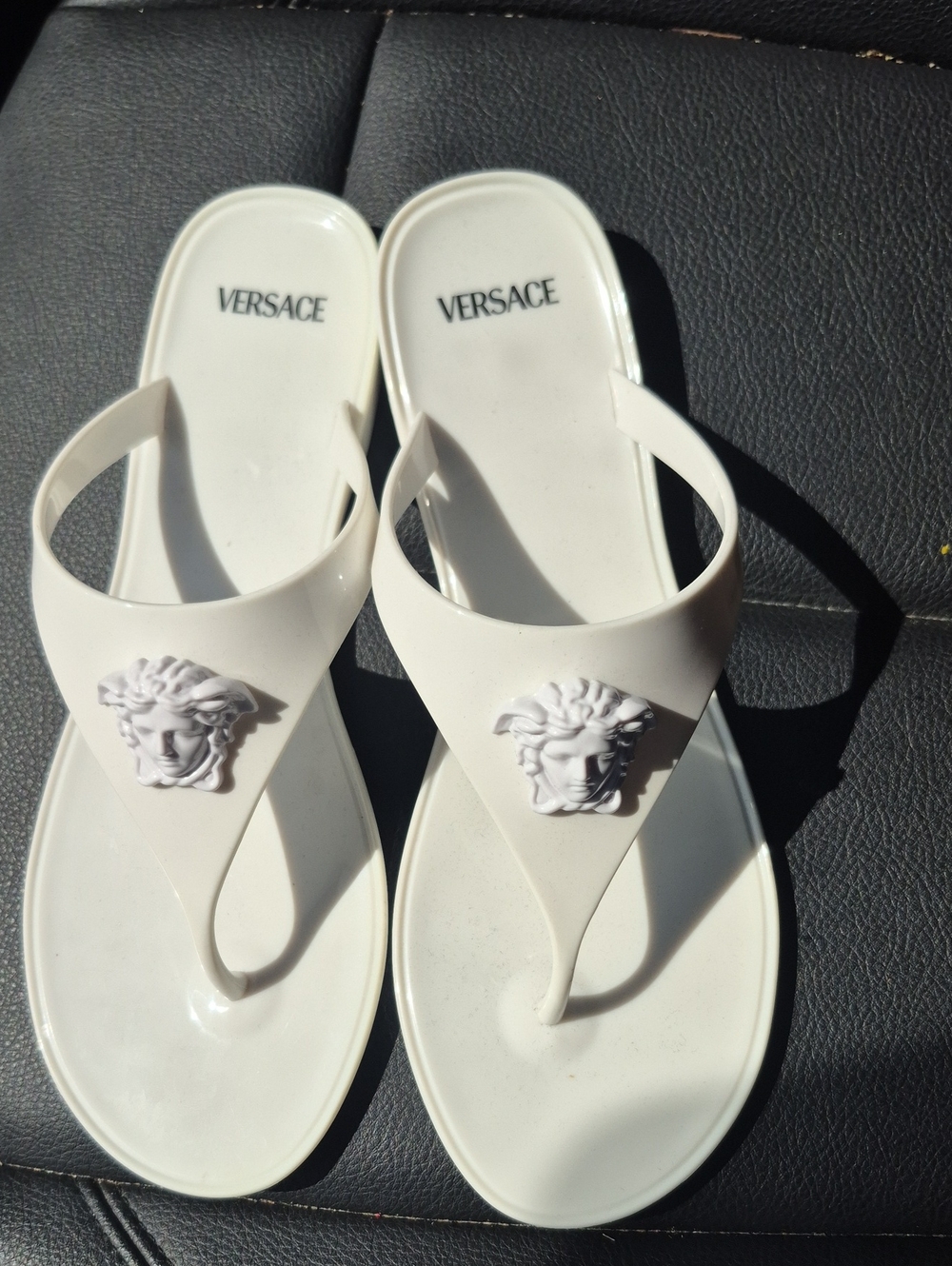 Versace White Logo Medusa Thong Sandals